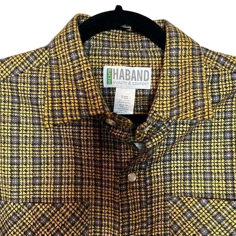 HABAND Mens Quality & Comfort Vintage Pearl Snap Plaid Shirt w/ Pearl Snap Cuffs - Picture 4 of 11